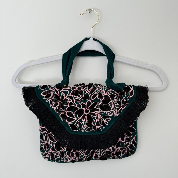 Anthropologie Green and Black Floral Bag - Picture 2 of 7